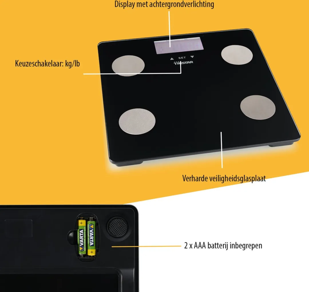 Tristar WG-2442 Personenweegschaal - Lichaamsanalyse 150kg - Zwart