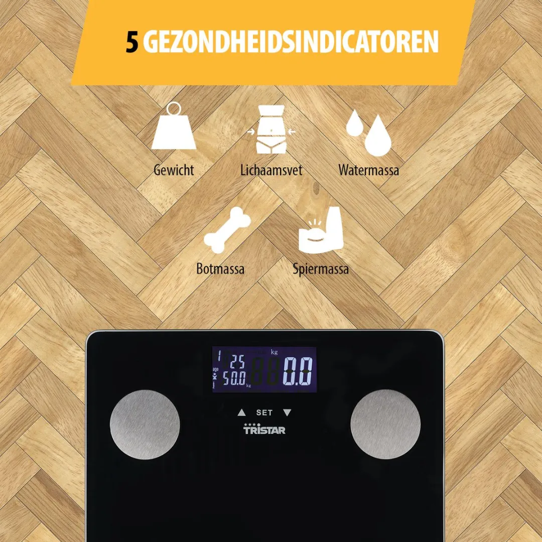 Tristar WG-2442 Personenweegschaal - Lichaamsanalyse 150kg - Zwart - afbeelding 6 van 6