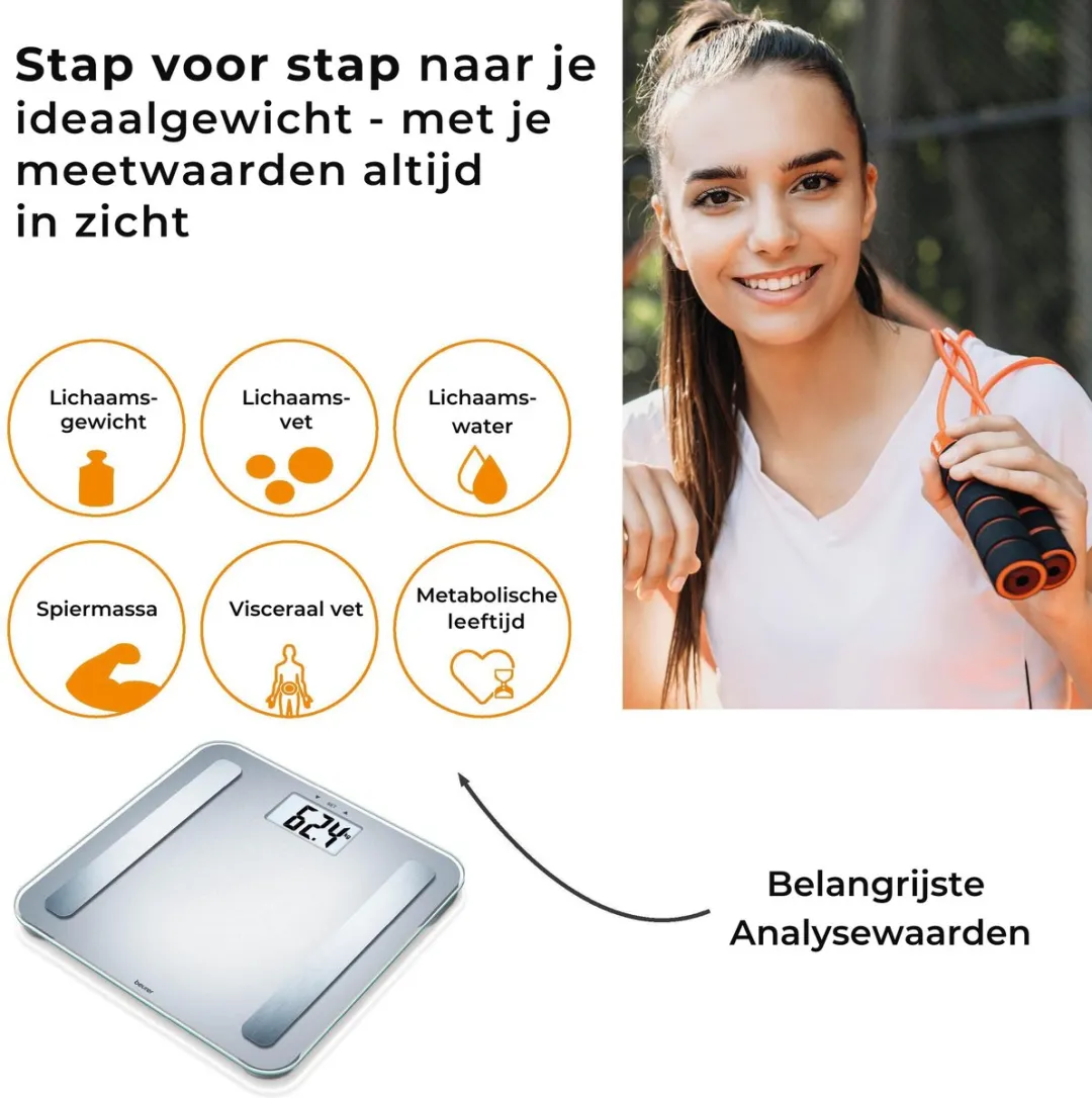 Beurer BF 183 Personenweegschaal - Lichaamsanalyse Grijs - 10 Profielen
