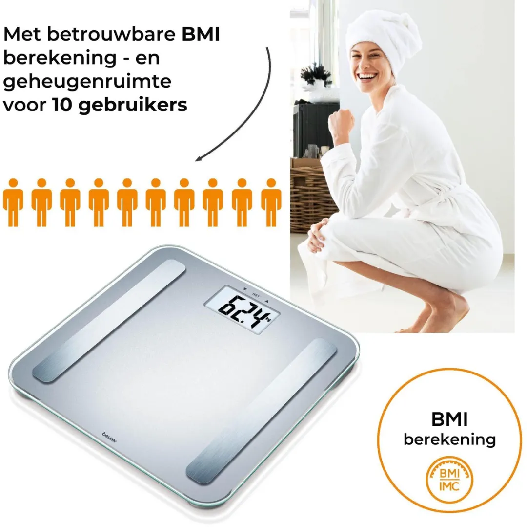 Beurer BF 183 Personenweegschaal - Lichaamsanalyse Grijs - 10 Profielen