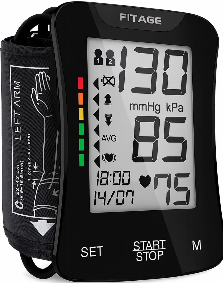 FITAGE Bloeddrukmeter aanbevolen door Hartstichting - Hartslagmeter met Voorleesfunctie NL - Blood Pressure Monitor - Medische Bloeddrukmeters Bovenarm Zwart