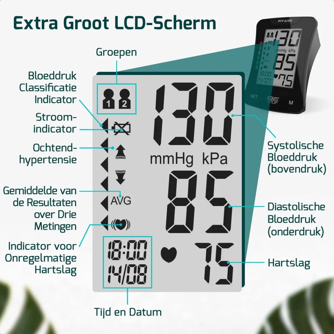 FITAGE Bloeddrukmeter aanbevolen door Hartstichting - Hartslagmeter met Voorleesfunctie NL - Blood Pressure Monitor - Medische Bloeddrukmeters Bovenarm Zwart