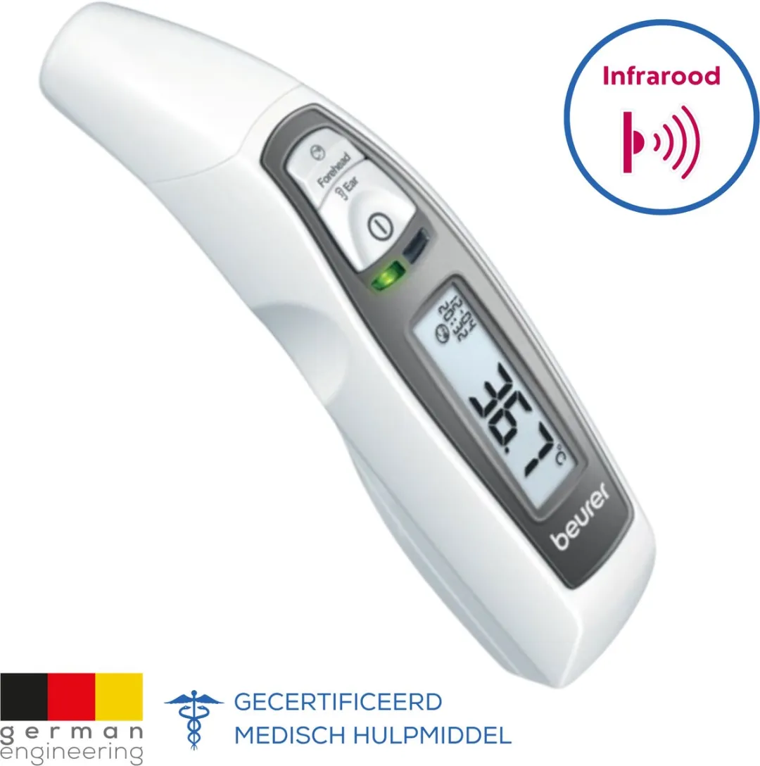 Beurer FT 65 Infraroodthermometer – Voorhoofd-, Oor- & Objectmeting – Digitale Koortsthermometer – LED Koortsindicator – 10 Geheugenplaatsen – Meting in Seconden – Groot Display – Medisch Gecertificeerd – Incl. Batterijen – Wit
