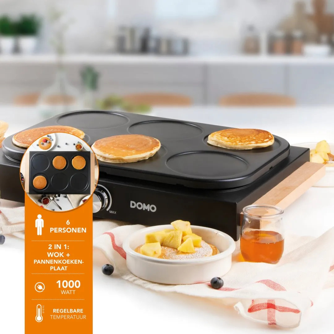 Domo DO8719W Wok Party Set 6 Personen - 1000W - Hout/Zwart