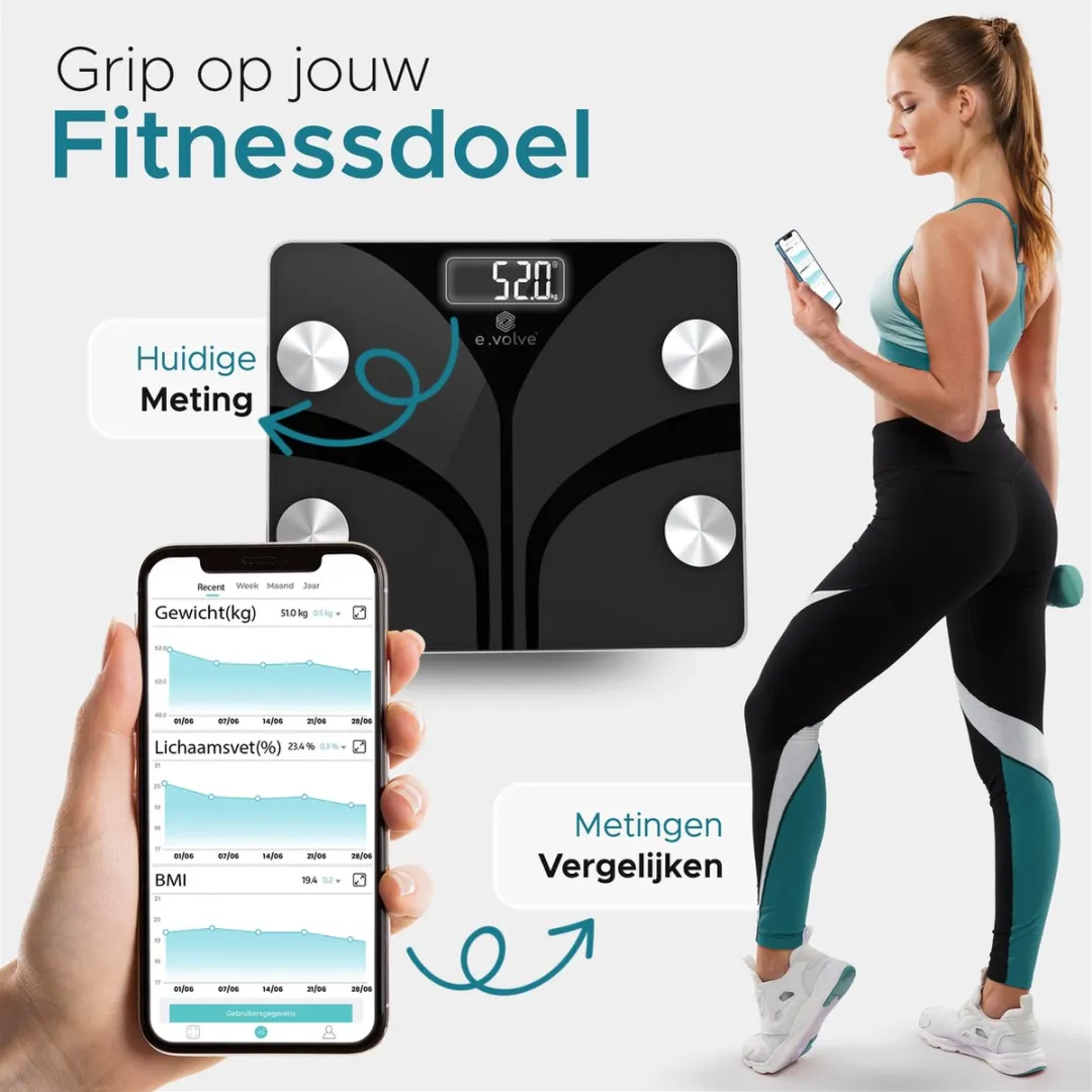 e.volve Personenweegschaal Digitaal - 180kg - 24 Personen - Zwart