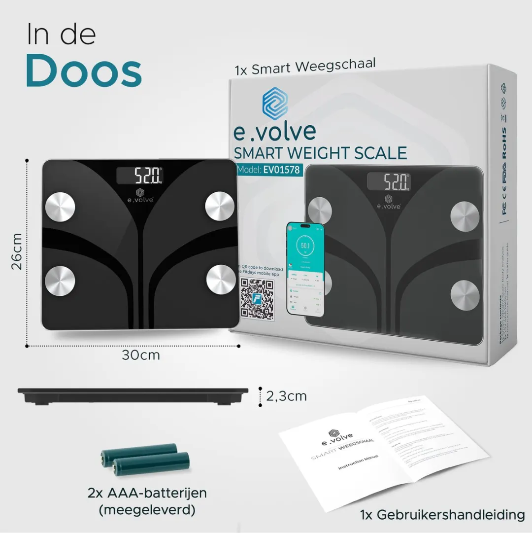 e.volve Personenweegschaal Digitaal - 180kg - 24 Personen - Zwart