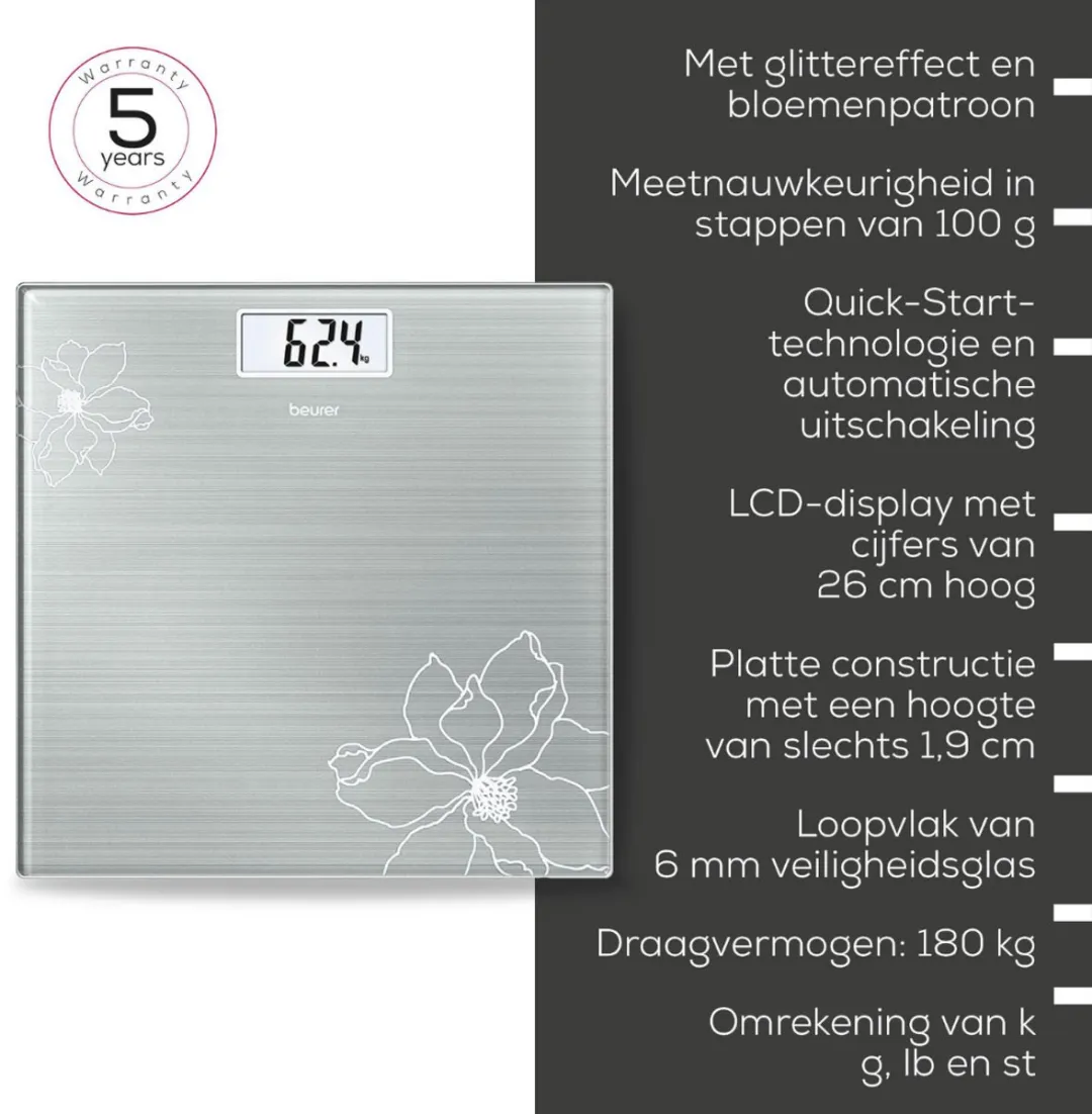 Beurer GS 10 Personenweegschaal - 180 kg - Glitter Grijs