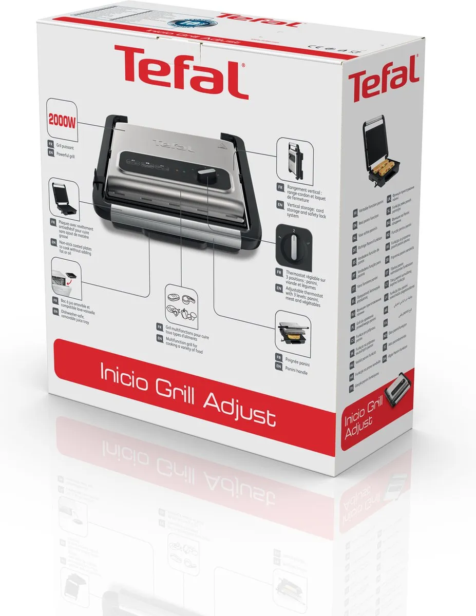 Tefal Inicio Grill Adjust GC242D Contactgrill 2000W - Zwart/RVS