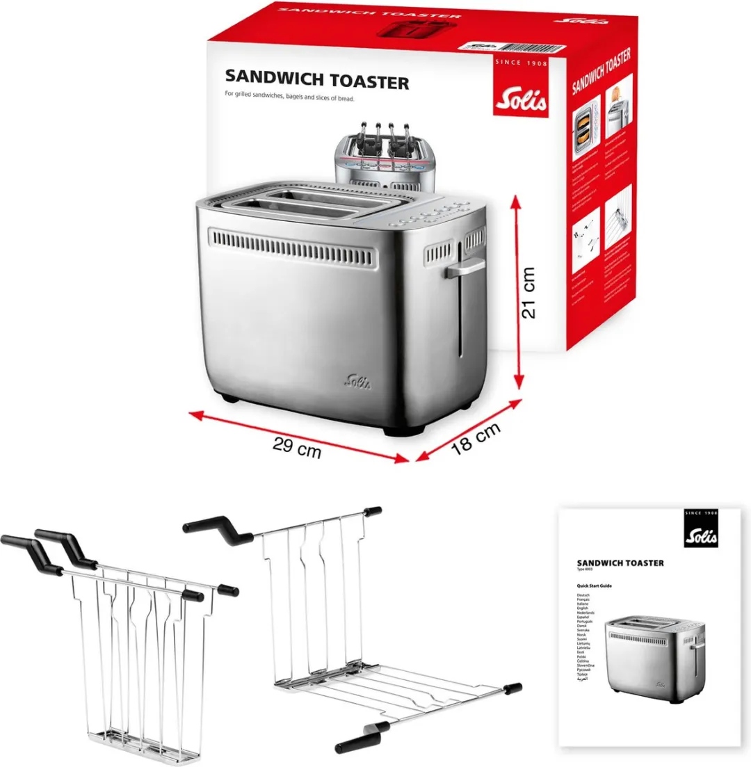 Solis 8003 Sandwich Toaster - 1635W - 2 Stuks - RVS