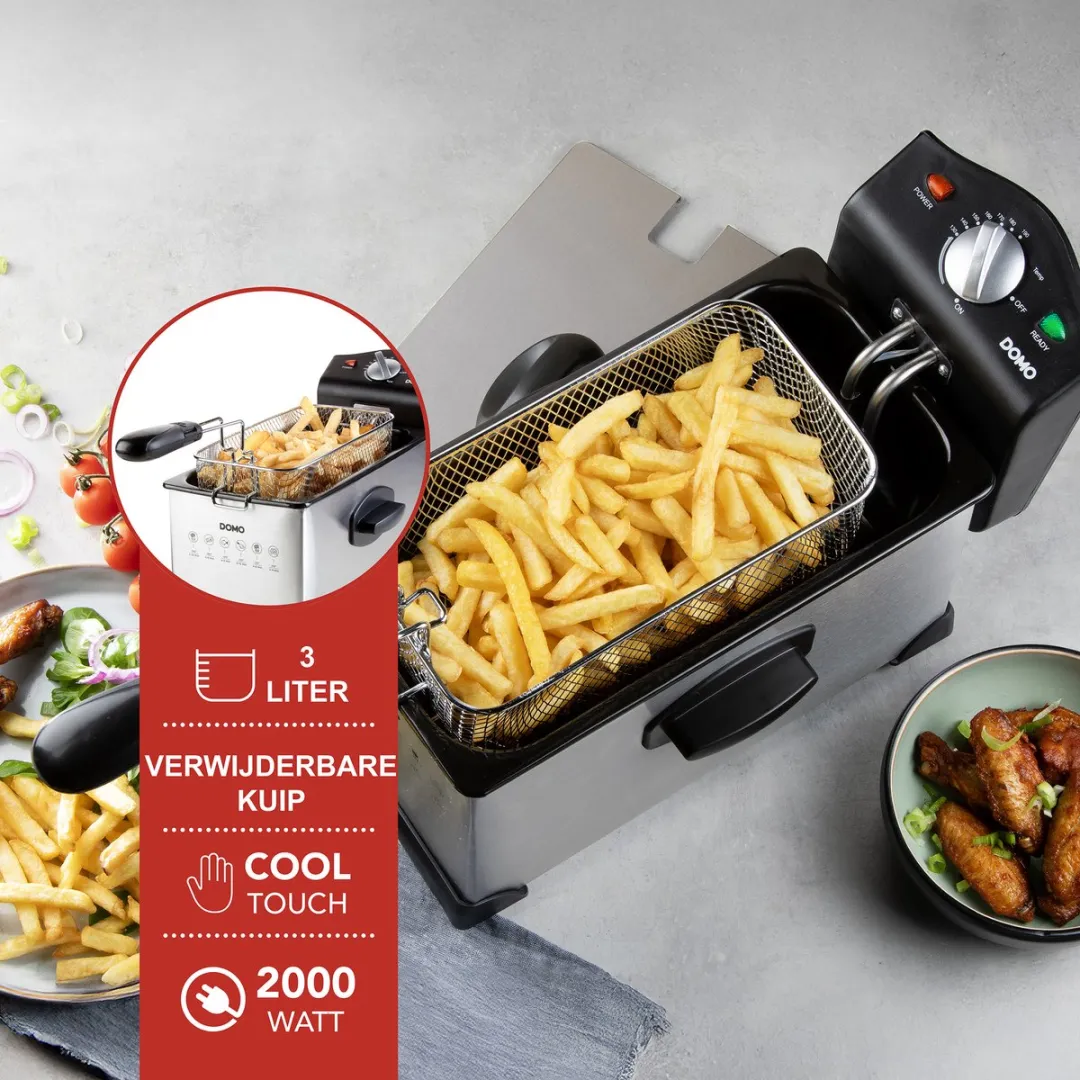 Domo DO514FR Friteuse 3L - 2000W - RVS/Zwart