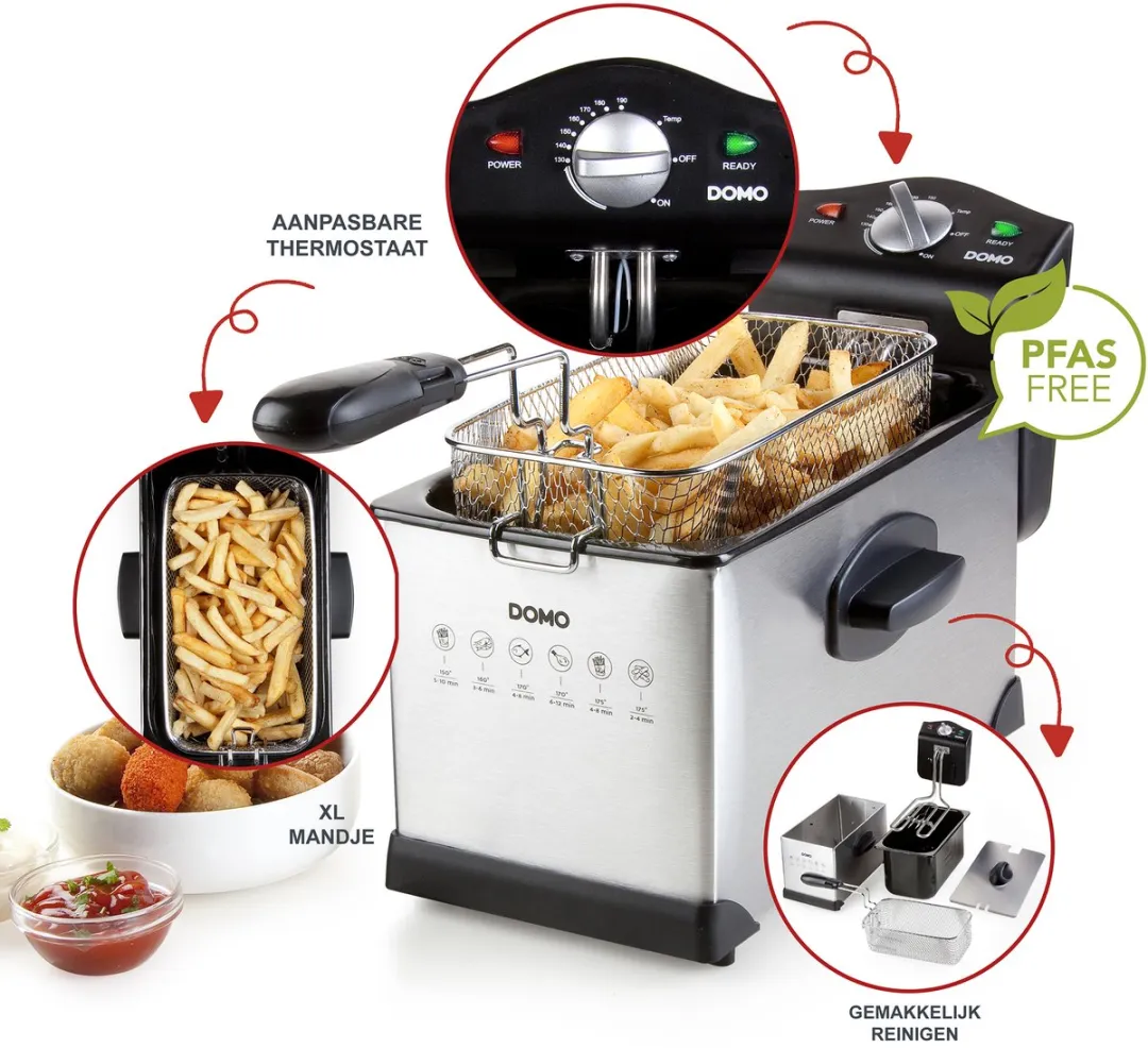 Domo DO514FR Friteuse 3L - 2000W - RVS/Zwart
