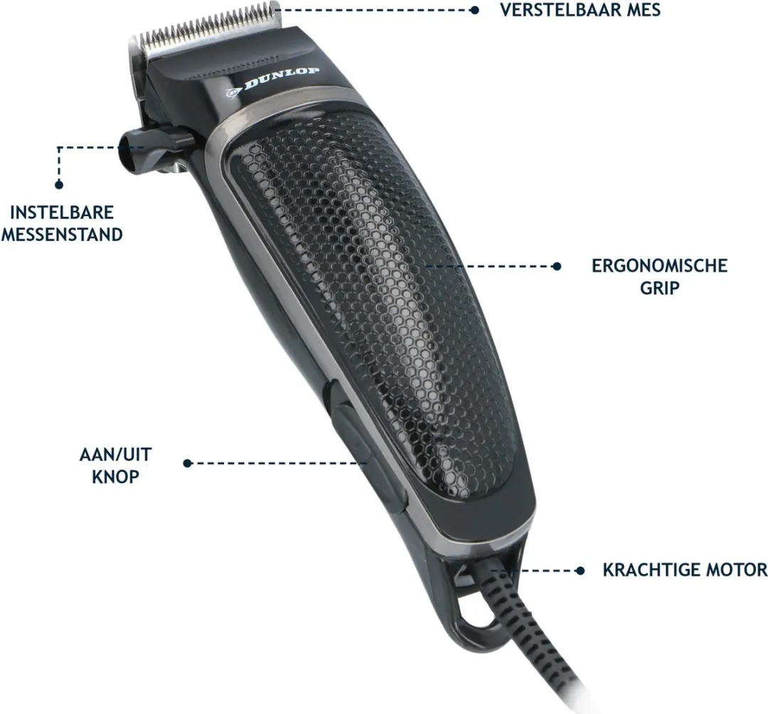 Dunlop Tondeuse JY-4643 - 3W - 4 Opzetkammen - met Schaar en Kam - Zwart - afbeelding 5 van 6