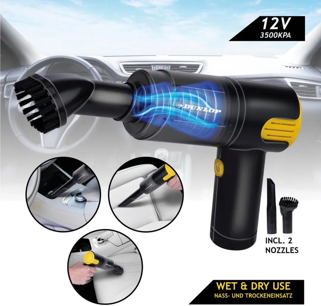Dunlop Auto Stofzuiger 12V - Nat & Droog 0,5L - Zwart/Geel