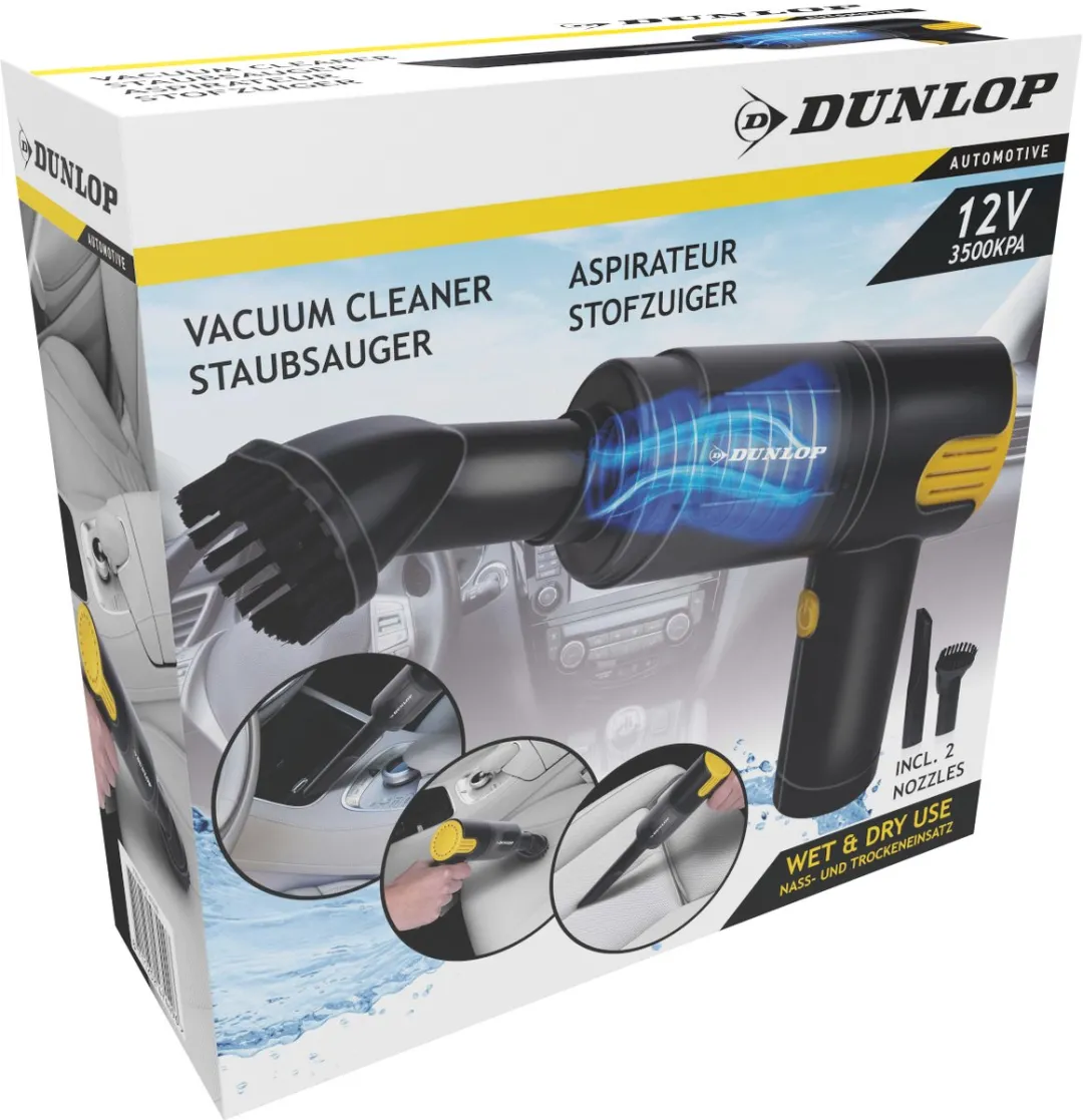 Dunlop Auto Stofzuiger 12V - Nat & Droog 0,5L - Zwart/Geel