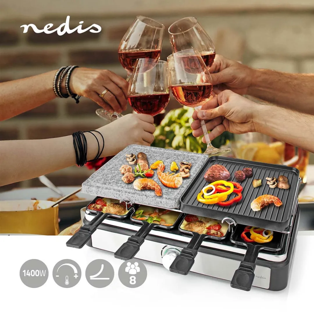 Nedis Gourmet/Raclette Steengrill FCRA300FBK8 - 1400W - 8 Personen - Zwart - afbeelding 6 van 6