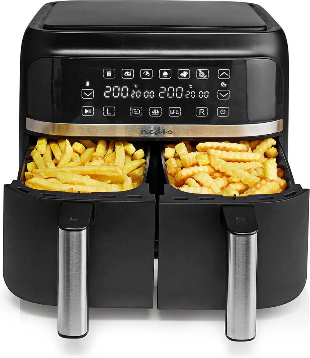 Nedis Dubbele Heteluchtfriteuse 3000W - 6 Programma's - Zwart - afbeelding 5 van 6