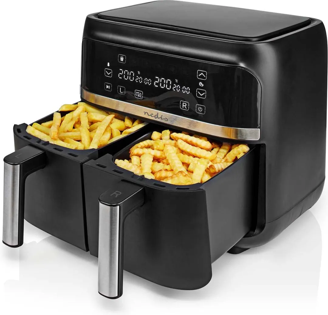 Nedis Dubbele Heteluchtfriteuse 3000W - 6 Programma's - Zwart - afbeelding 3 van 6