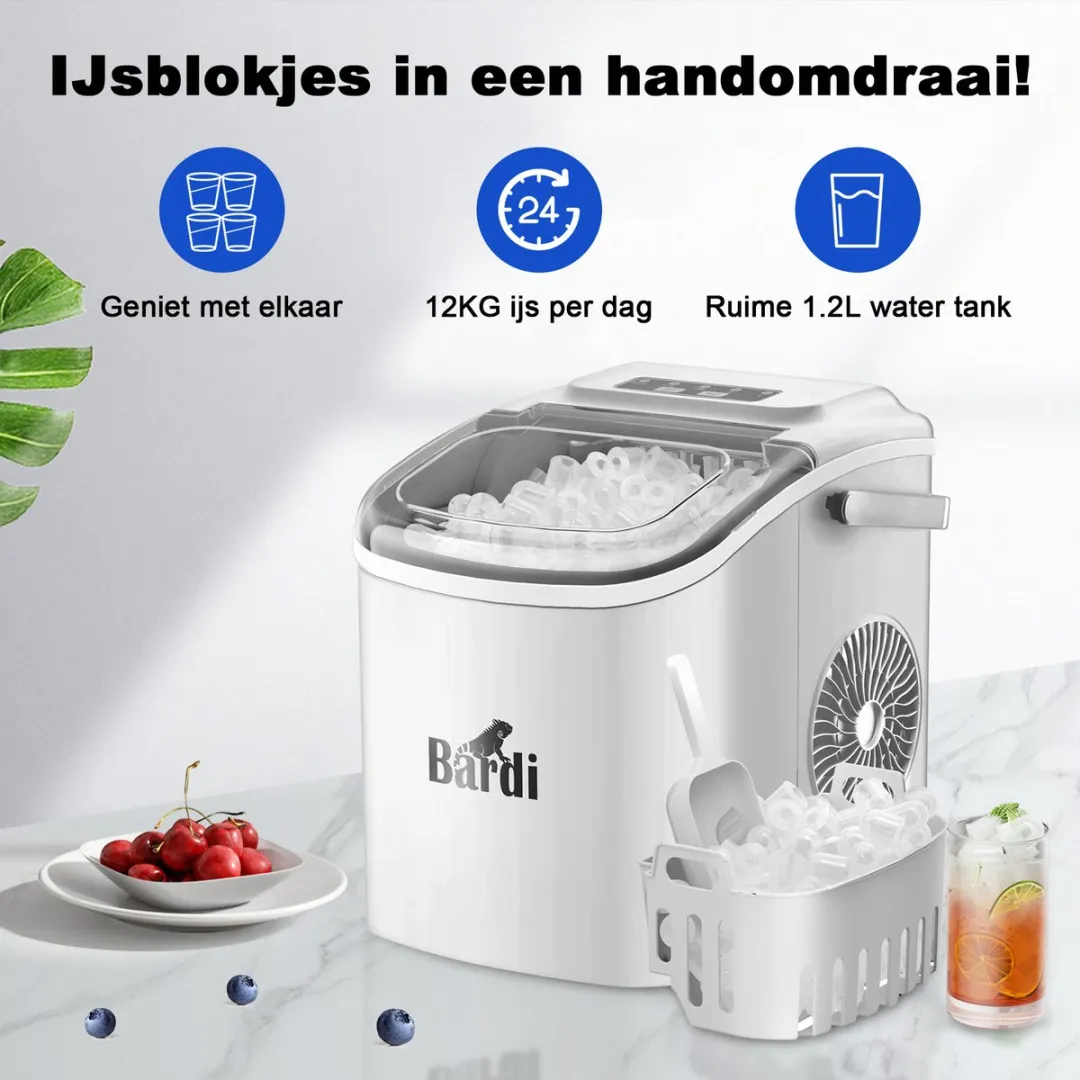 Bardi Deluxe IJsblokjesmachine Set - 1,2L - Wit - 3 Thermosbekers Blauw