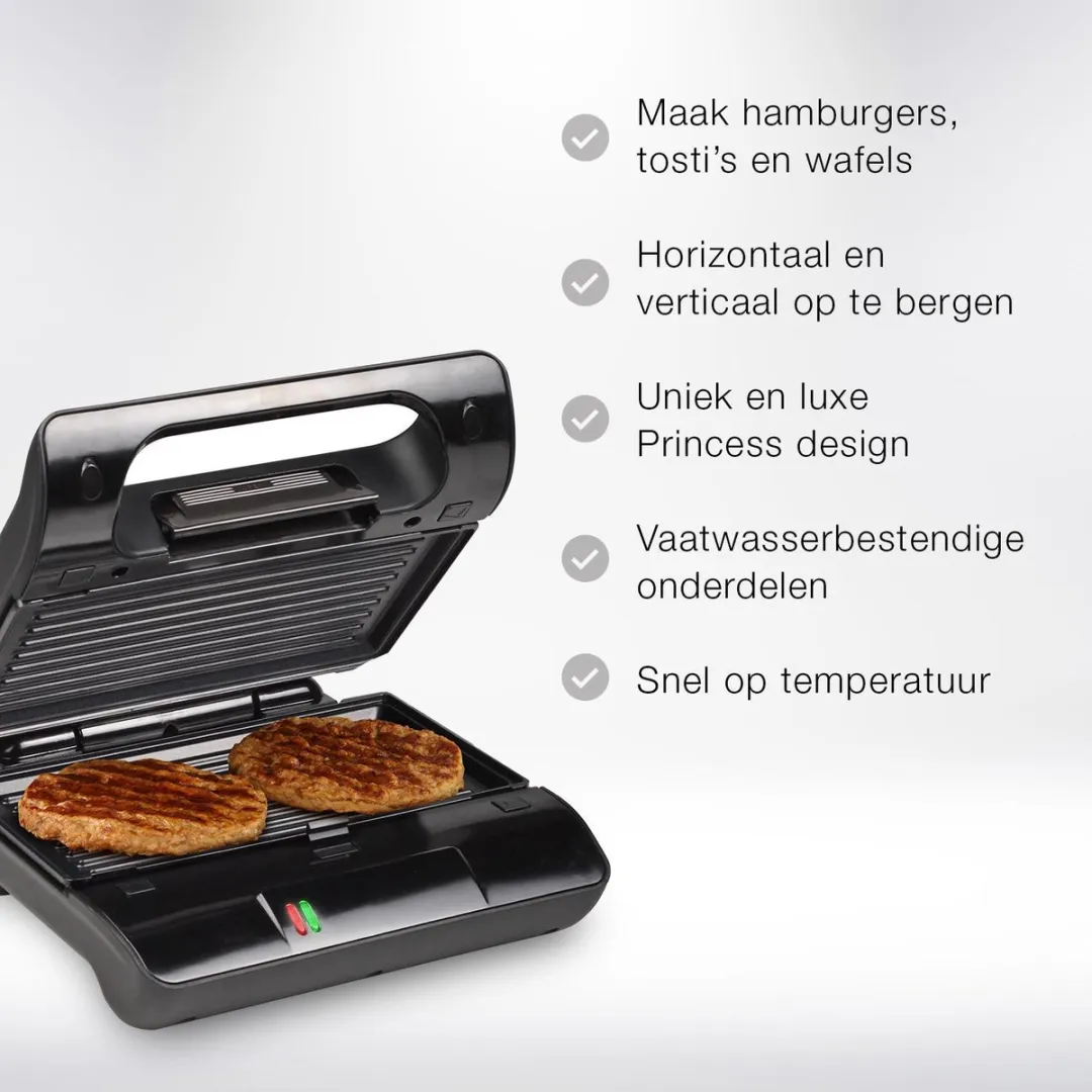 Princess 117002 Multi Sandwich Grill Compact Pro - 800W - 3 Verwisselbare Platen - Zwart