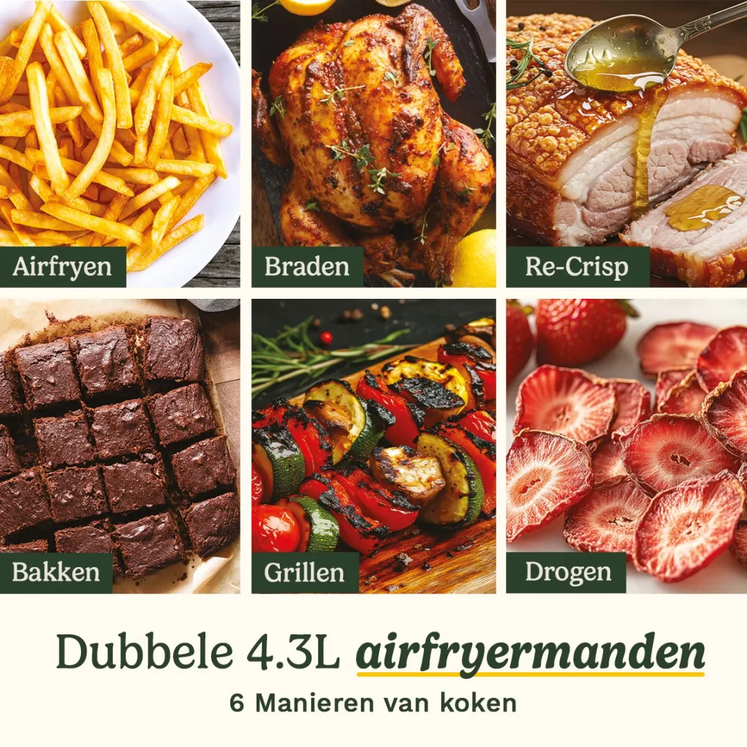 Cuisinart - Tri Zone 13,6 L Airfryer & Oven - 3 zones Heteluchtfriteuse (2x4,3 L + 5 L) - 9 functies - Sync Cooking - PFAS-vrije keramische coating - 2520 – 3000W - Grijs