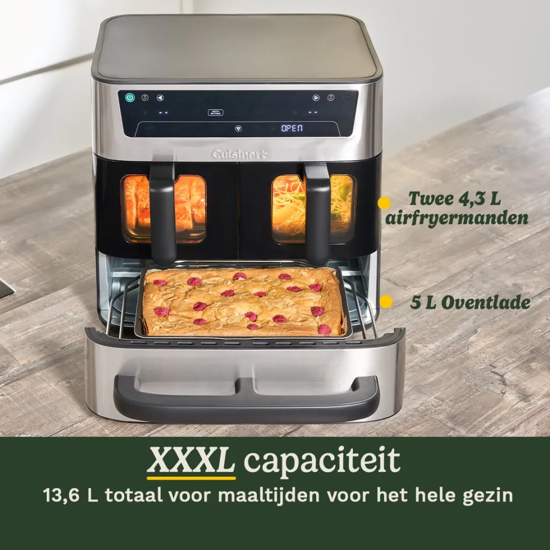 Cuisinart - Tri Zone 13,6 L Airfryer & Oven - 3 zones Heteluchtfriteuse (2x4,3 L + 5 L) - 9 functies - Sync Cooking - PFAS-vrije keramische coating - 2520 – 3000W - Grijs