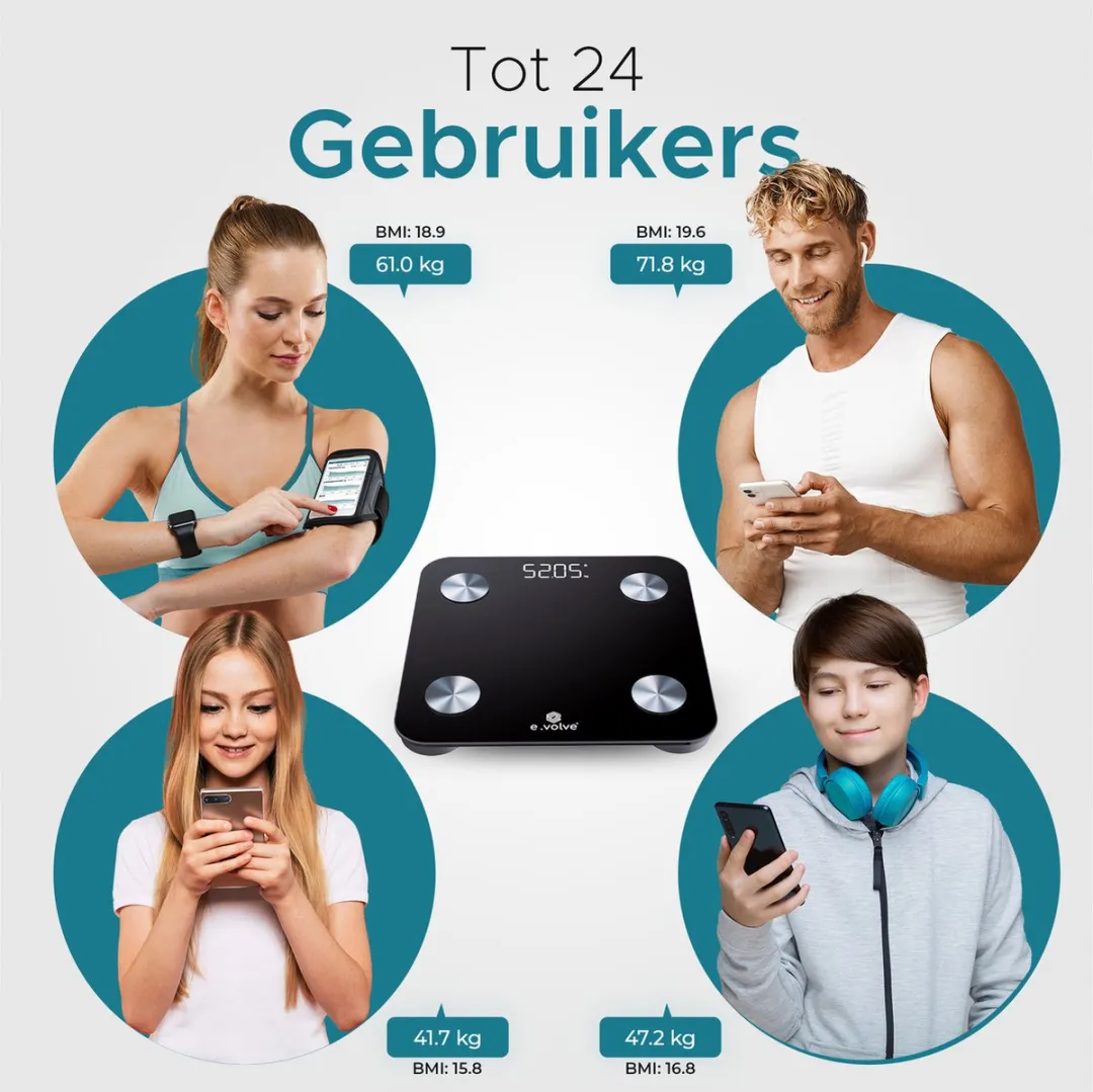 e.volve Personenweegschaal Digitaal Zwart - 20x Metingen