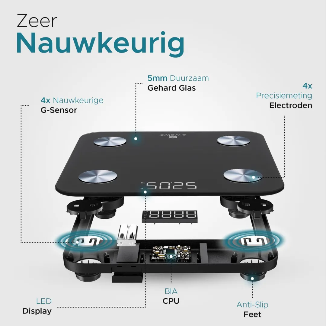 e.volve Personenweegschaal Digitaal Zwart - 20x Metingen