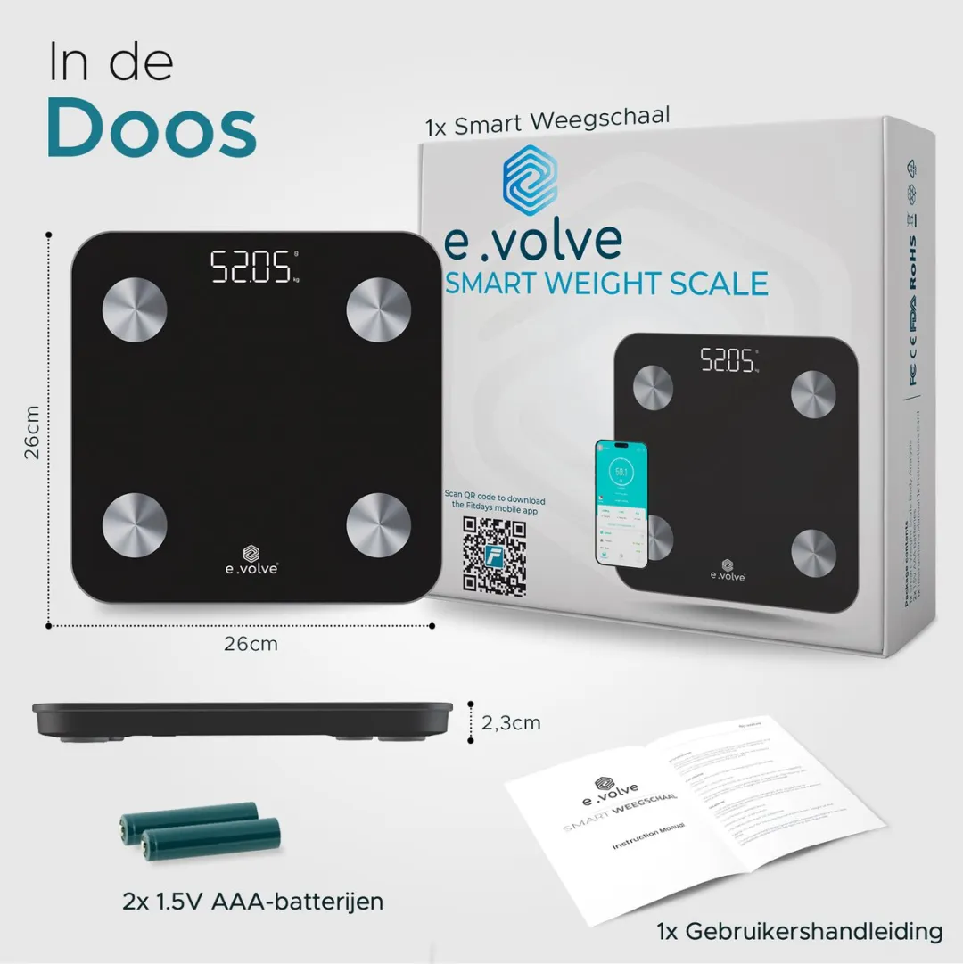 e.volve Personenweegschaal Digitaal Zwart - 20x Metingen - afbeelding 6 van 6