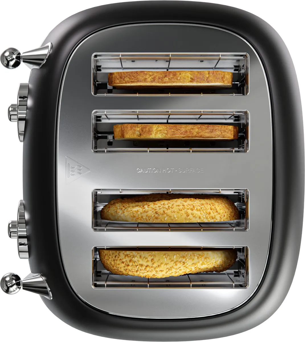 KitchenBrothers Retro Broodrooster KB1004166 - 815W - 4 Extra Brede Sleuven - Zwart
