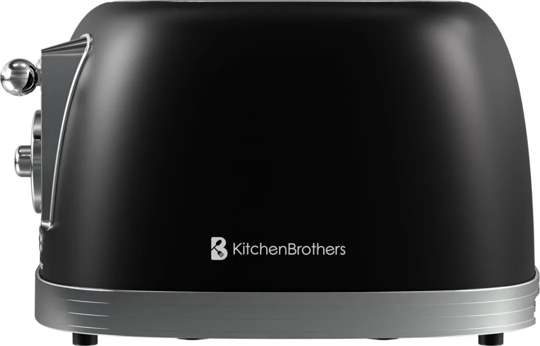 KitchenBrothers Retro Broodrooster KB1004166 - 815W - 4 Extra Brede Sleuven - Zwart