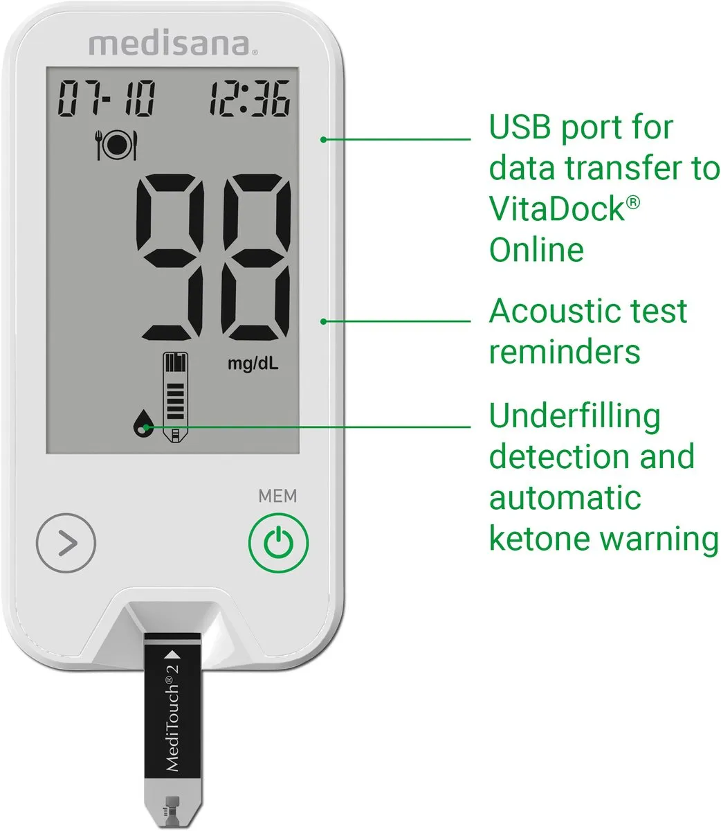 Medisana Meditouch2 Bloedglucosemeter - 1 Persoon - Blanco