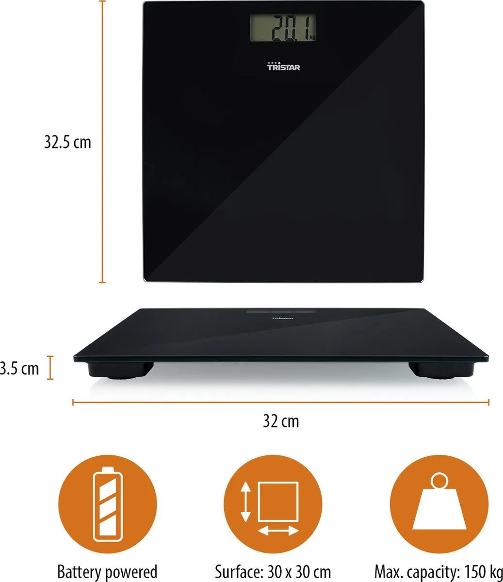 Tristar WG-2441 Personenweegschaal - 150 kg - BMI Analyse - Zwart