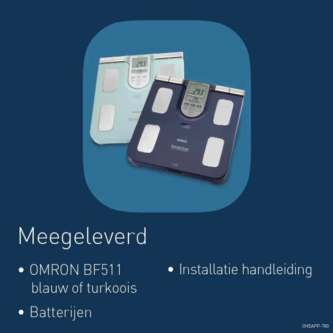 OMRON BF511 weegschaal met 8 sensoren voor het meten van lichaamscompositie, BMI en vetpercentage. Ideaal als weegschaal voor personen, volwassenen en kinderen (+6 jaar) - Turquoise