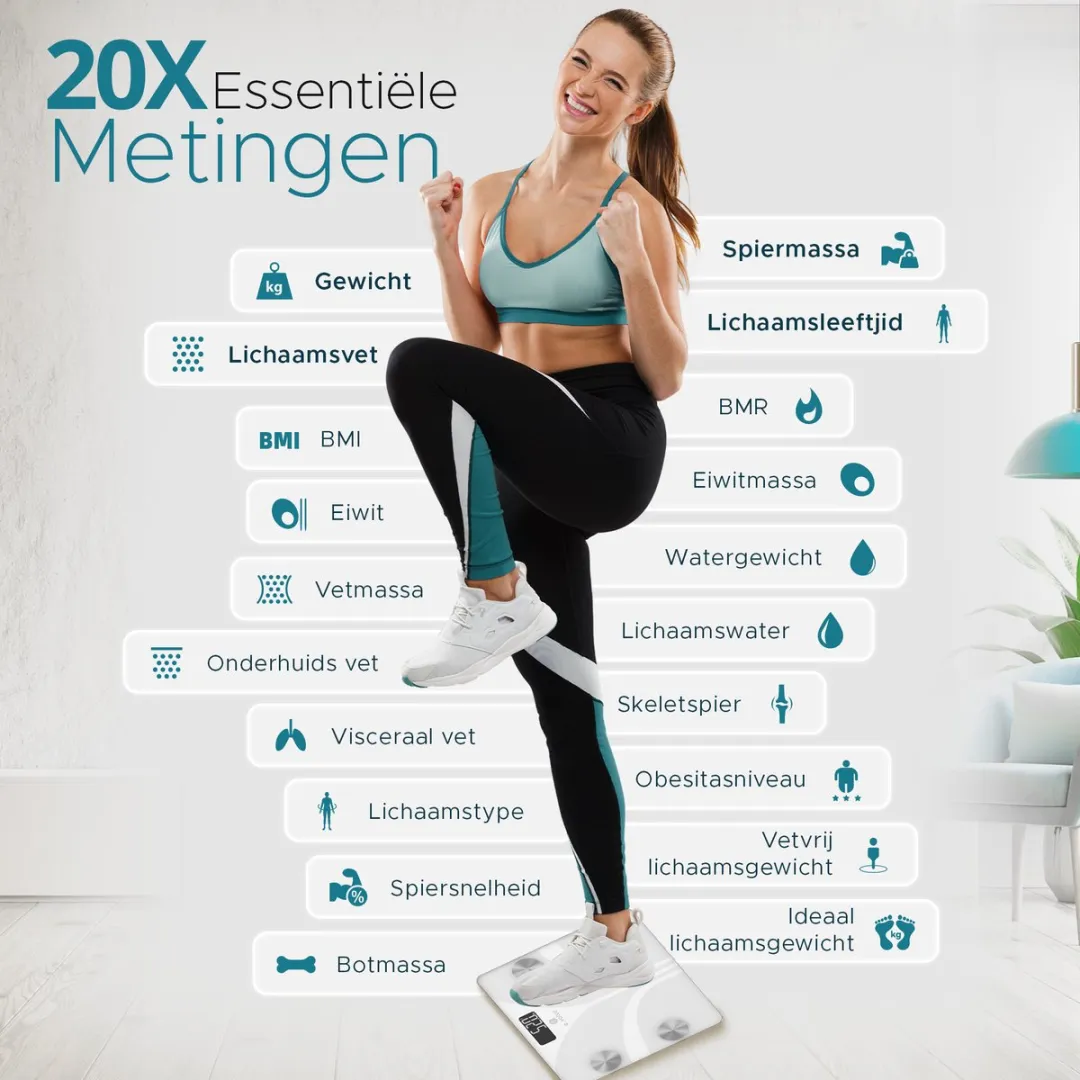 e.volve Personenweegschaal Wit - 20x Lichaamsanalyse - 180kg