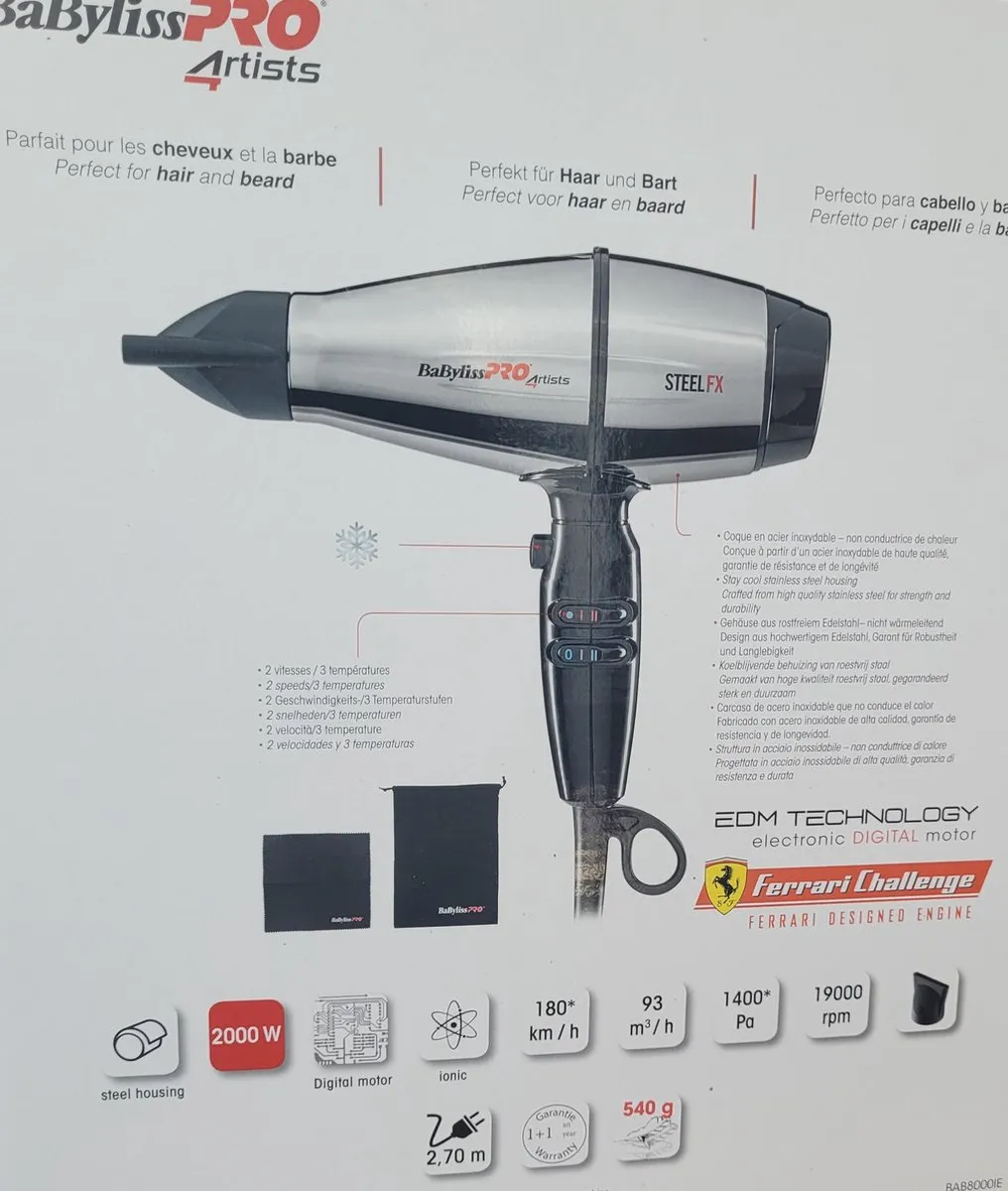 BaBylissPRO 4RTISTS DIGITAL STEELFX Haardroger 2000W - Zwart