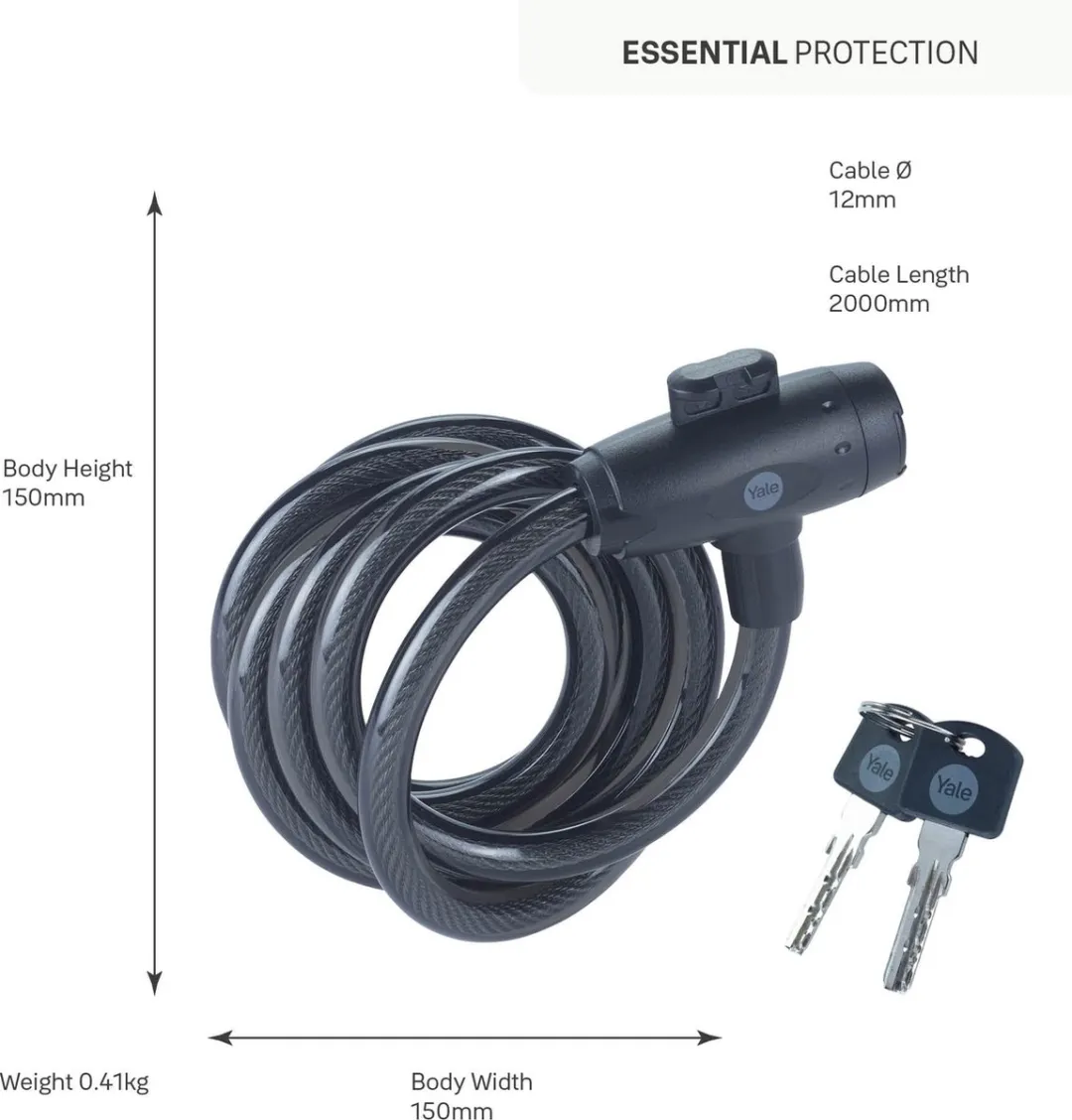 Yale Essential Security Keyed Cable Lock 12mm - Zwart - afbeelding 3 van 6