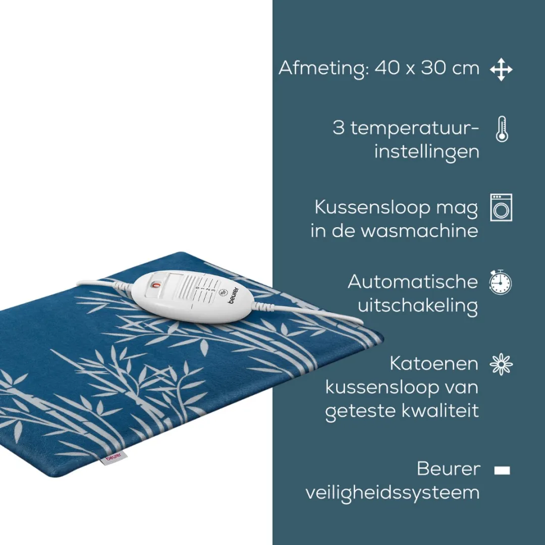 Beurer HK 35 Cosy Elektrisch Warmtekussen 40x30cm - Blauw/wit
