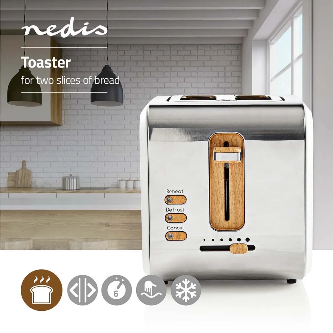 Nedis Broodrooster KABT510EWT - 2 Sleuven 900W - Wit
