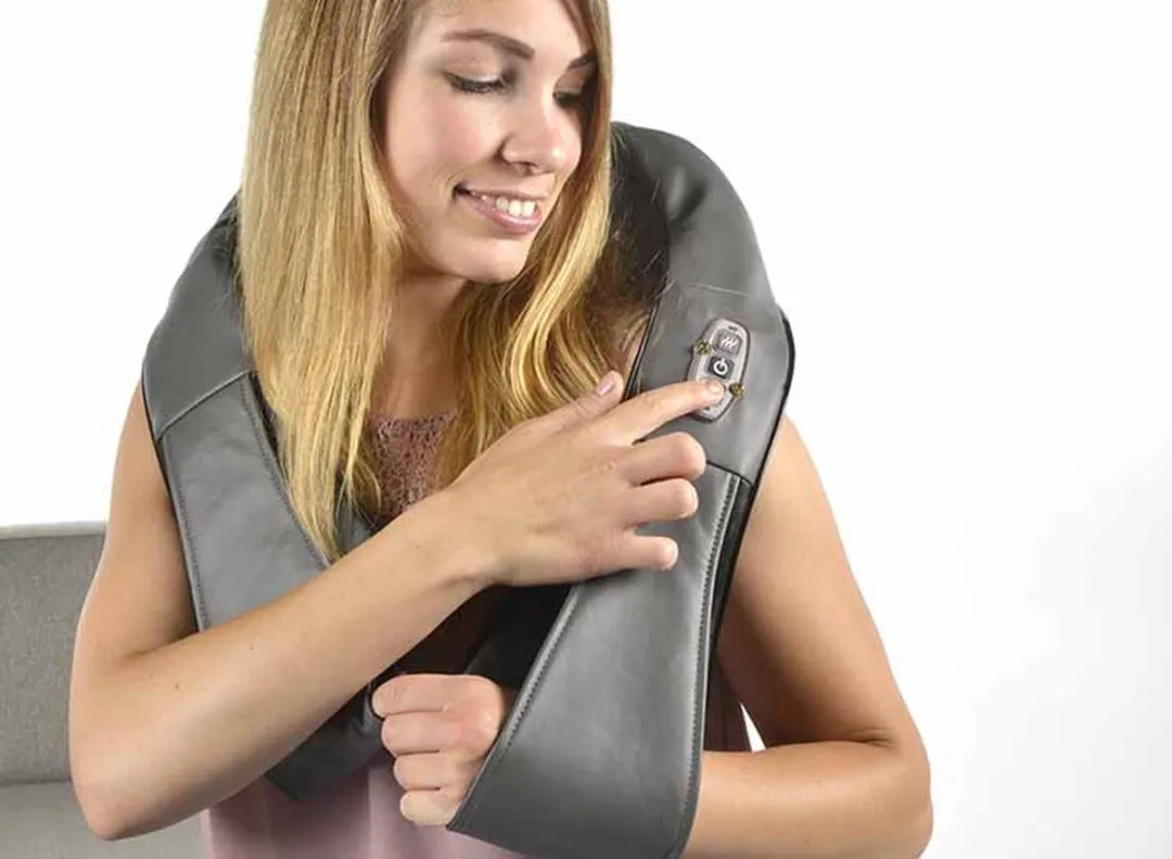 Grundig Elektrisch Shiatsu Massagekussen - Nek/Rug - 8 Knoppen - Warmtefunctie - Grijs