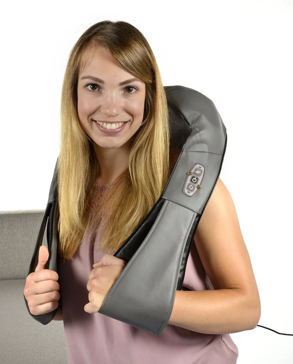 Grundig Elektrisch Shiatsu Massagekussen - Nek/Rug - 8 Knoppen - Warmtefunctie - Grijs