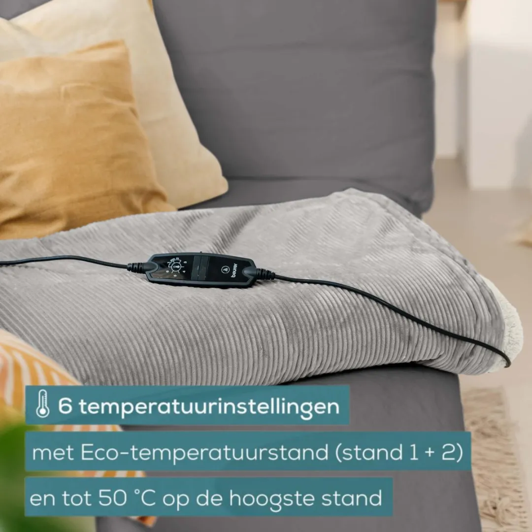 Beurer Premium Elektrische Deken 110W 180x130cm - Grijs