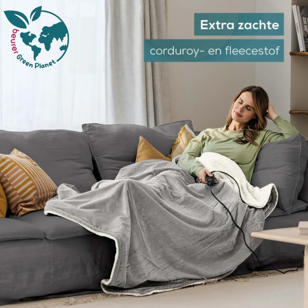 Beurer Premium Elektrische Deken 110W 180x130cm - Grijs
