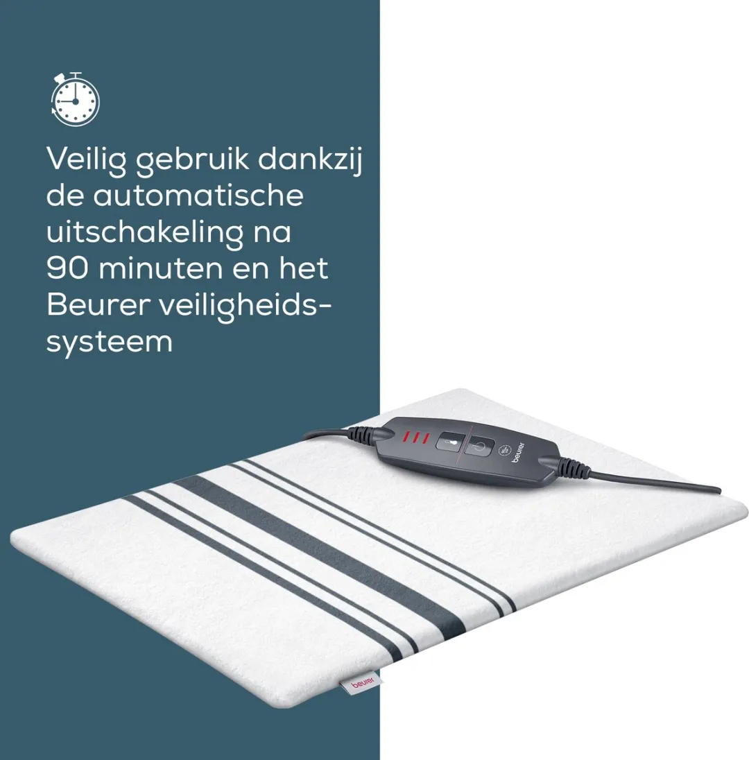 Beurer HK 26 Elektrisch Warmtekussen 40x30cm - 3 Warmtestanden - Wit/Zwarte lijnen