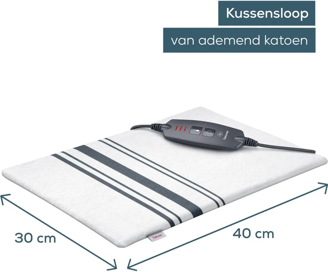 Beurer HK 26 Elektrisch Warmtekussen 40x30cm - 3 Warmtestanden - Wit/Zwarte lijnen