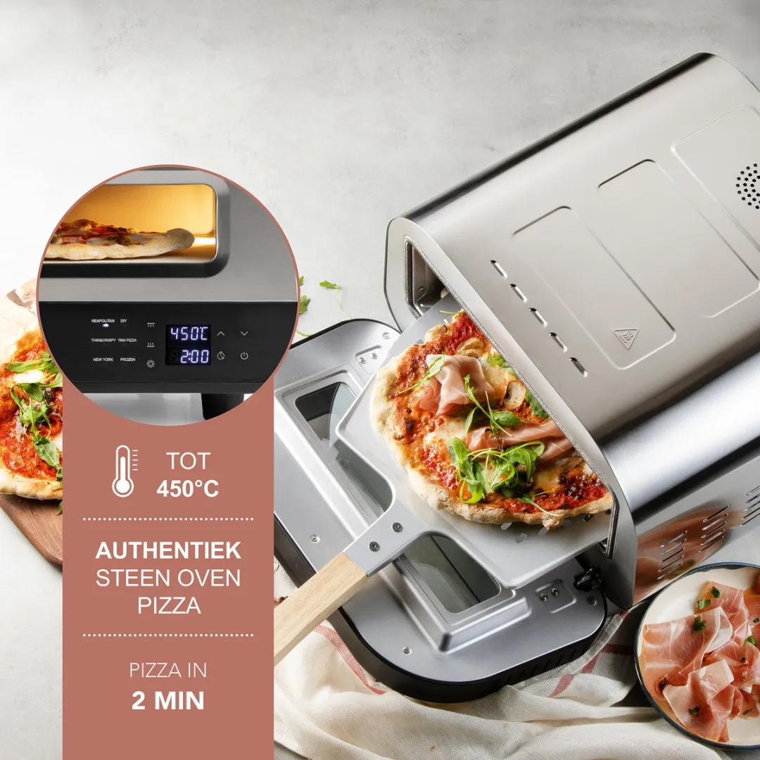Domo Pizza Genius DO9289PZ Elektrische Pizza Oven - 32cm - 1700W - RVS