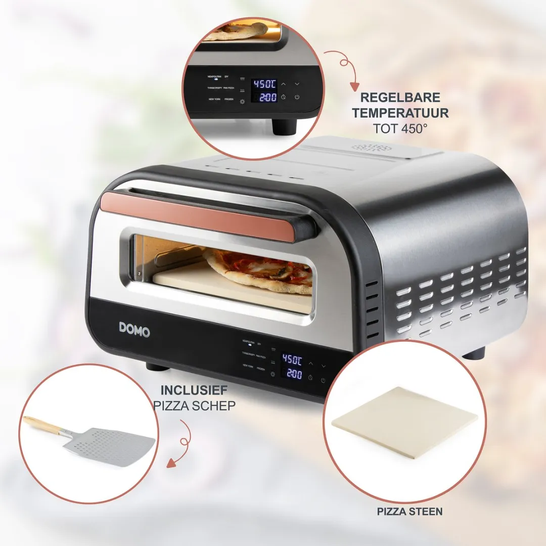 Domo Pizza Genius DO9289PZ Elektrische Pizza Oven - 32cm - 1700W - RVS