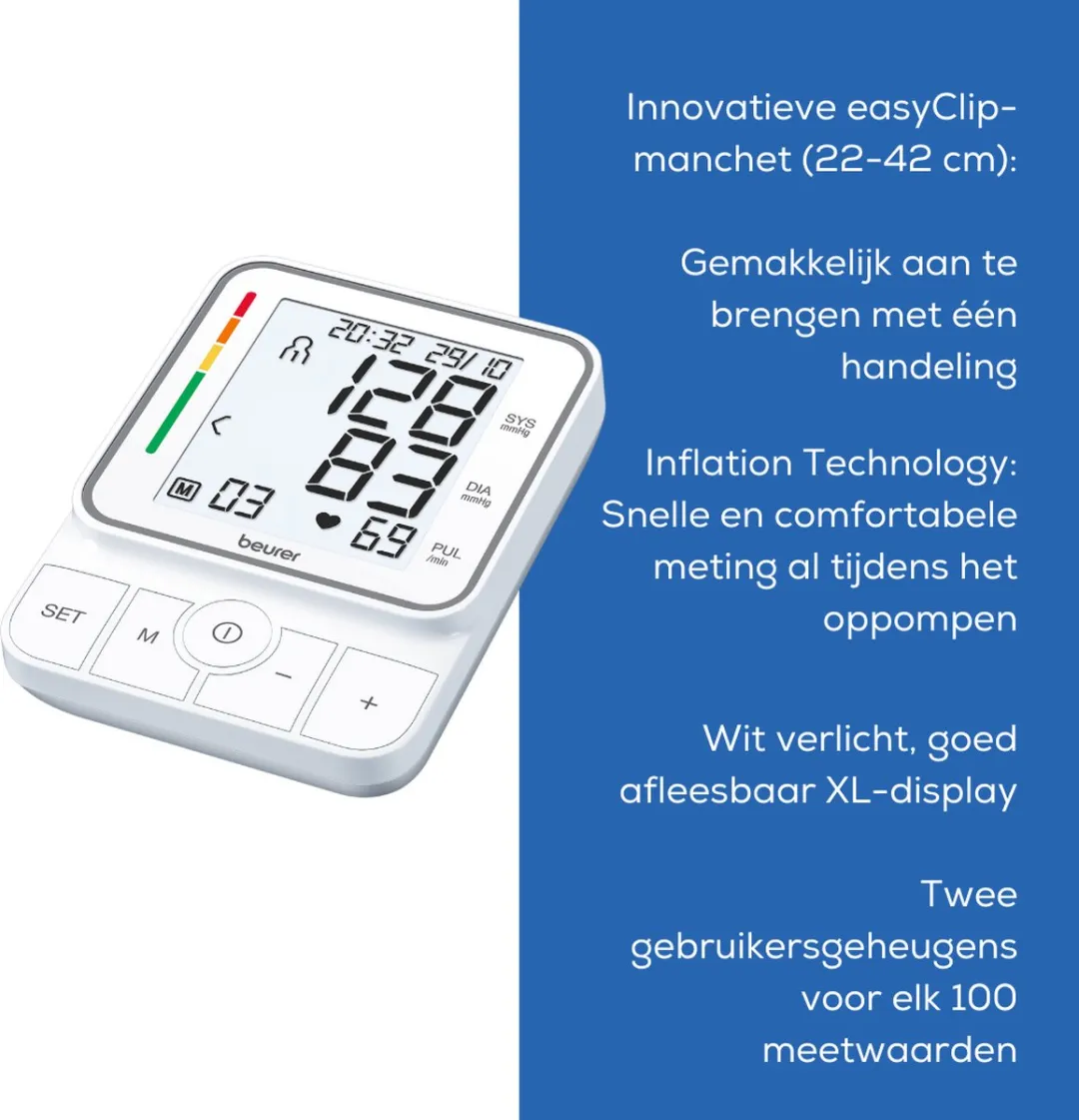 Beurer BM 51 Bloeddrukmeter - 2 Gebruikers - EasyClip Manchet 22-42cm