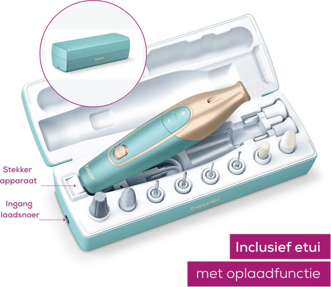Beurer MP 84 Nagelvijl Premium - 10 Opzetstukken - Draadloos - Turquoise