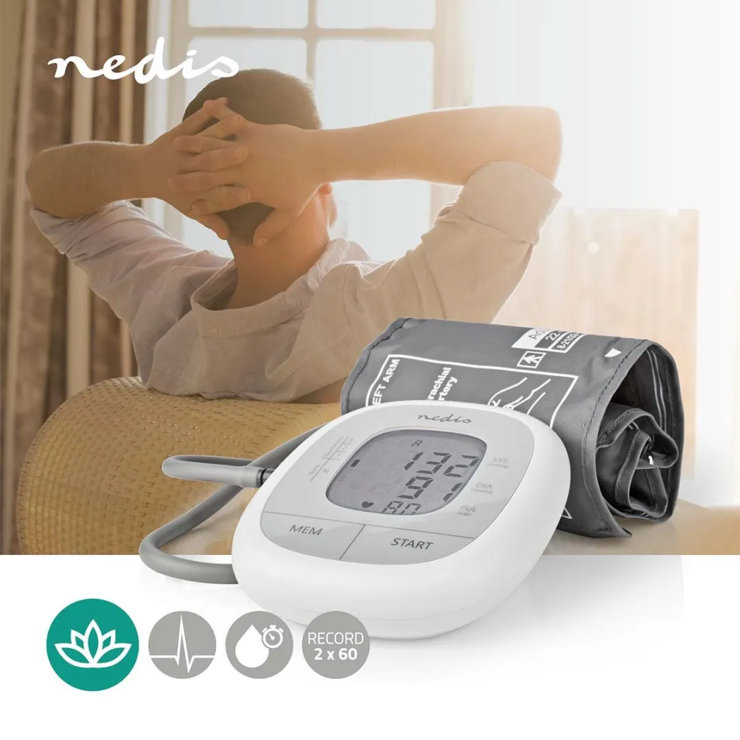 Nedis Bloeddrukmeter Arm LCD 60 Geheugens - Wit