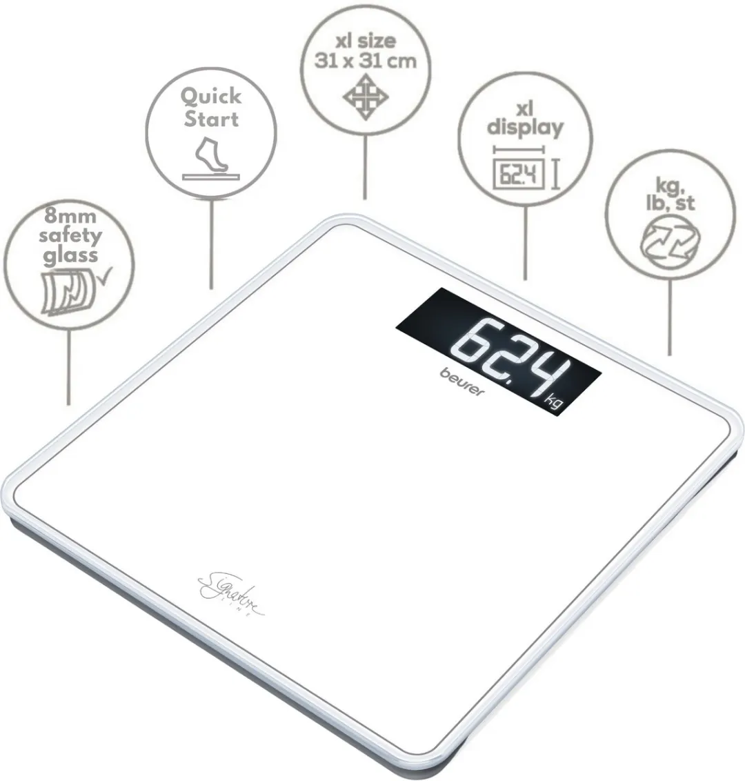 Beurer GS 400 SignatureLine Personenweegschaal - 180 kg - Wit - afbeelding 6 van 6